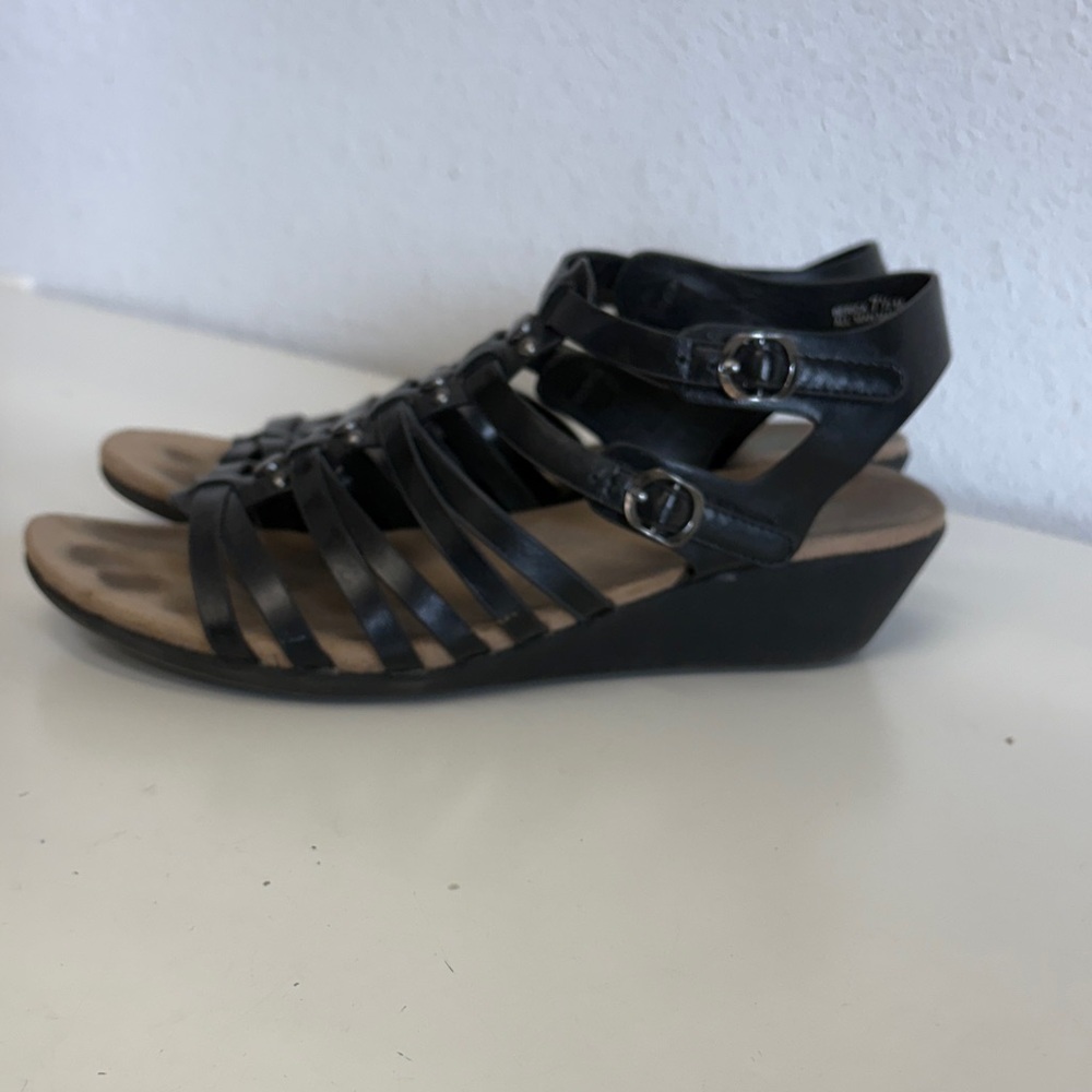 Yuu Black Strappy Sandals with Silver Accents - Picture 6 of 8